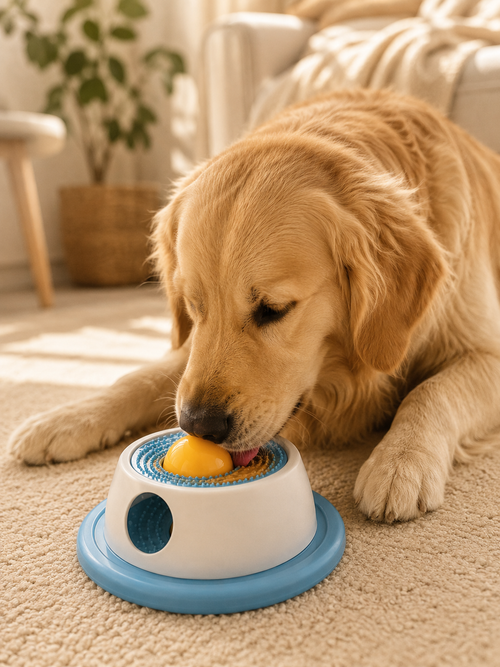Tu perro empuja la bola para conseguir la comida